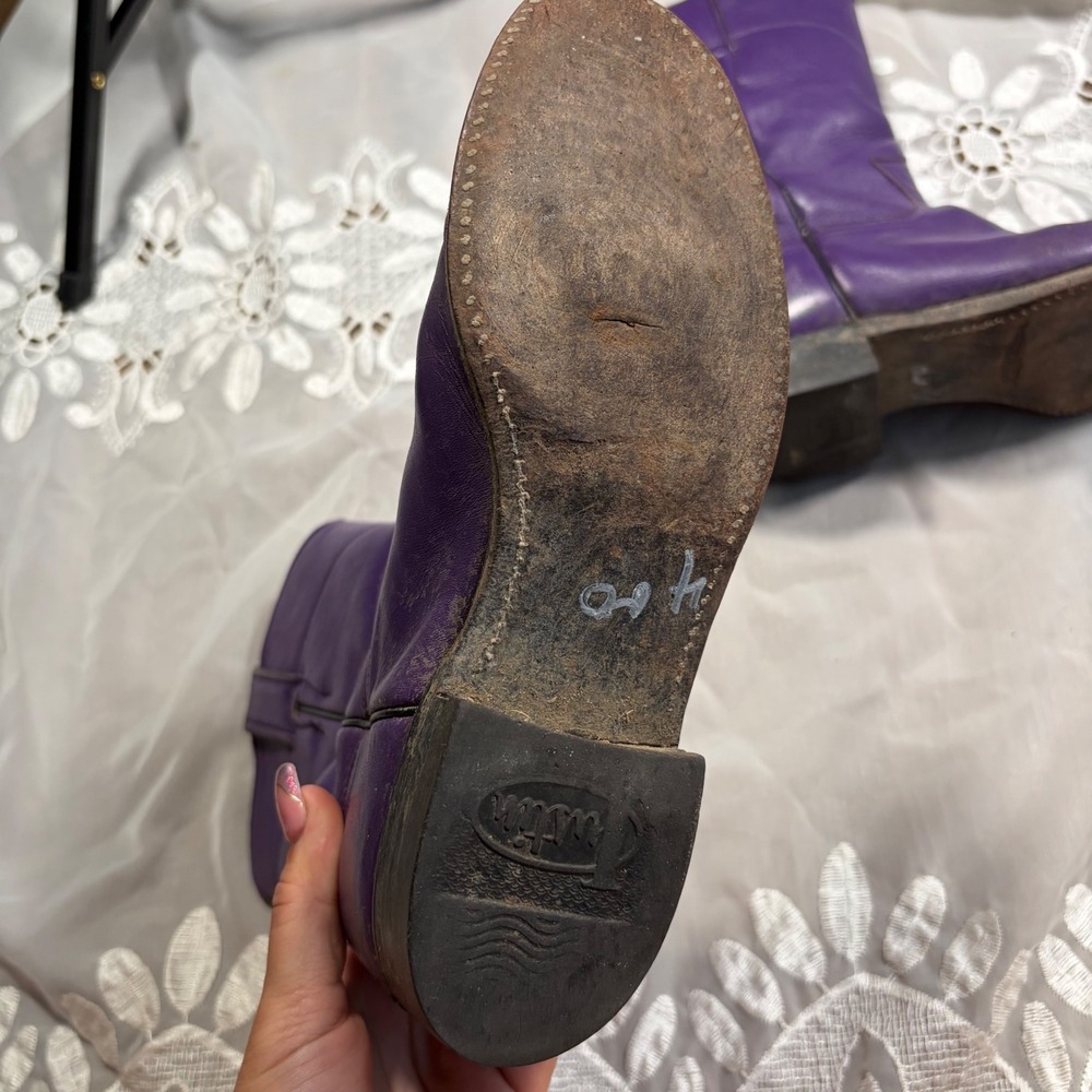 Justin Vintage Purple Leather Roper Cowboy Boots Womens 6 B L3732 USA Made - Picture 4 of 5
